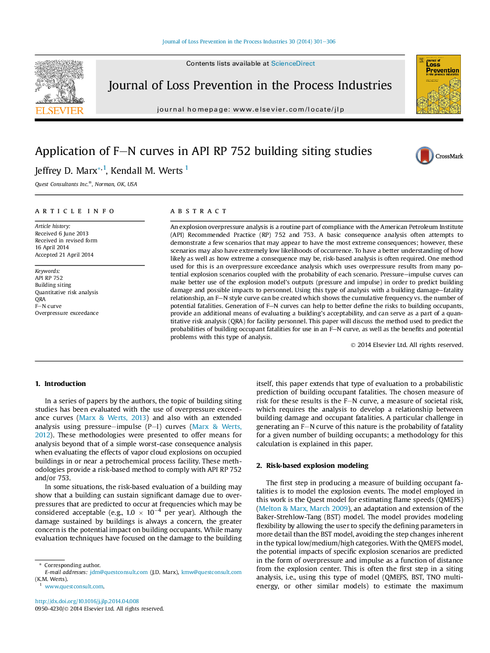 Application of F–N curves in API RP 752 building siting studies