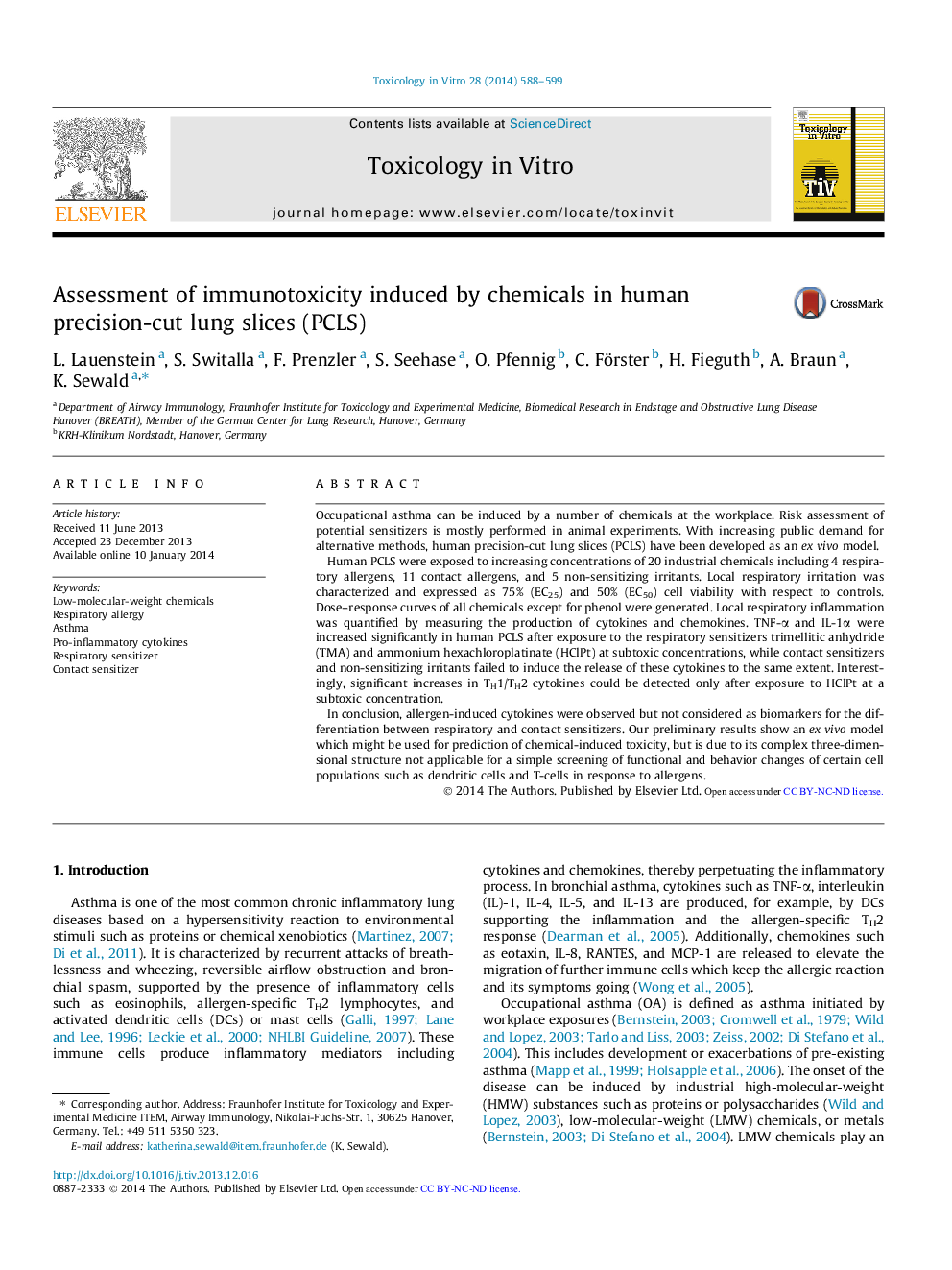 Assessment of immunotoxicity induced by chemicals in human precision-cut lung slices (PCLS)