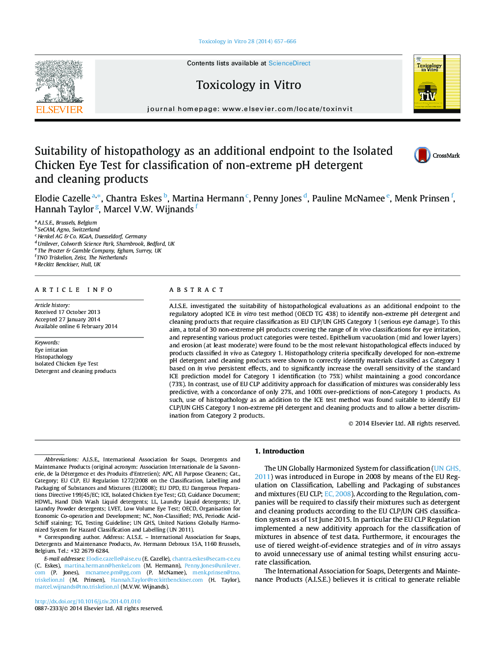 Suitability of histopathology as an additional endpoint to the Isolated Chicken Eye Test for classification of non-extreme pH detergent and cleaning products