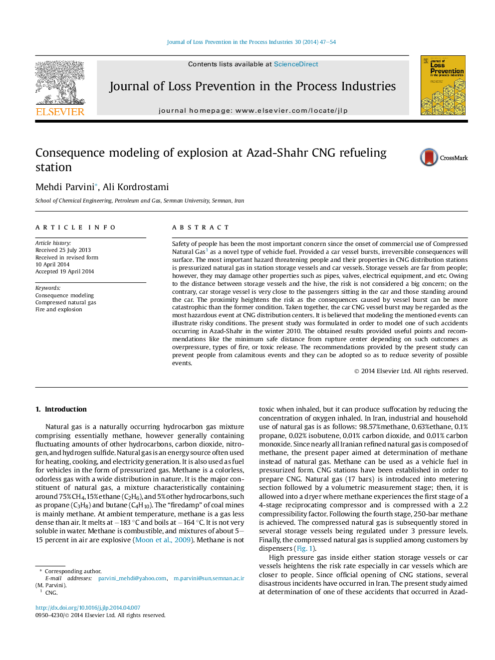 Consequence modeling of explosion at Azad-Shahr CNG refueling station