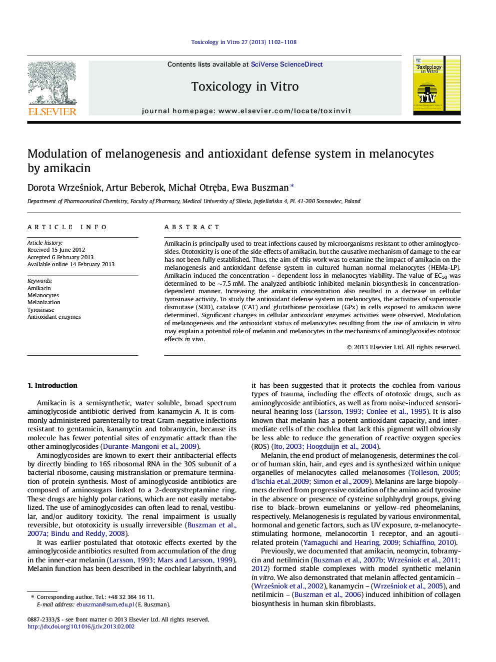 Modulation of melanogenesis and antioxidant defense system in melanocytes by amikacin