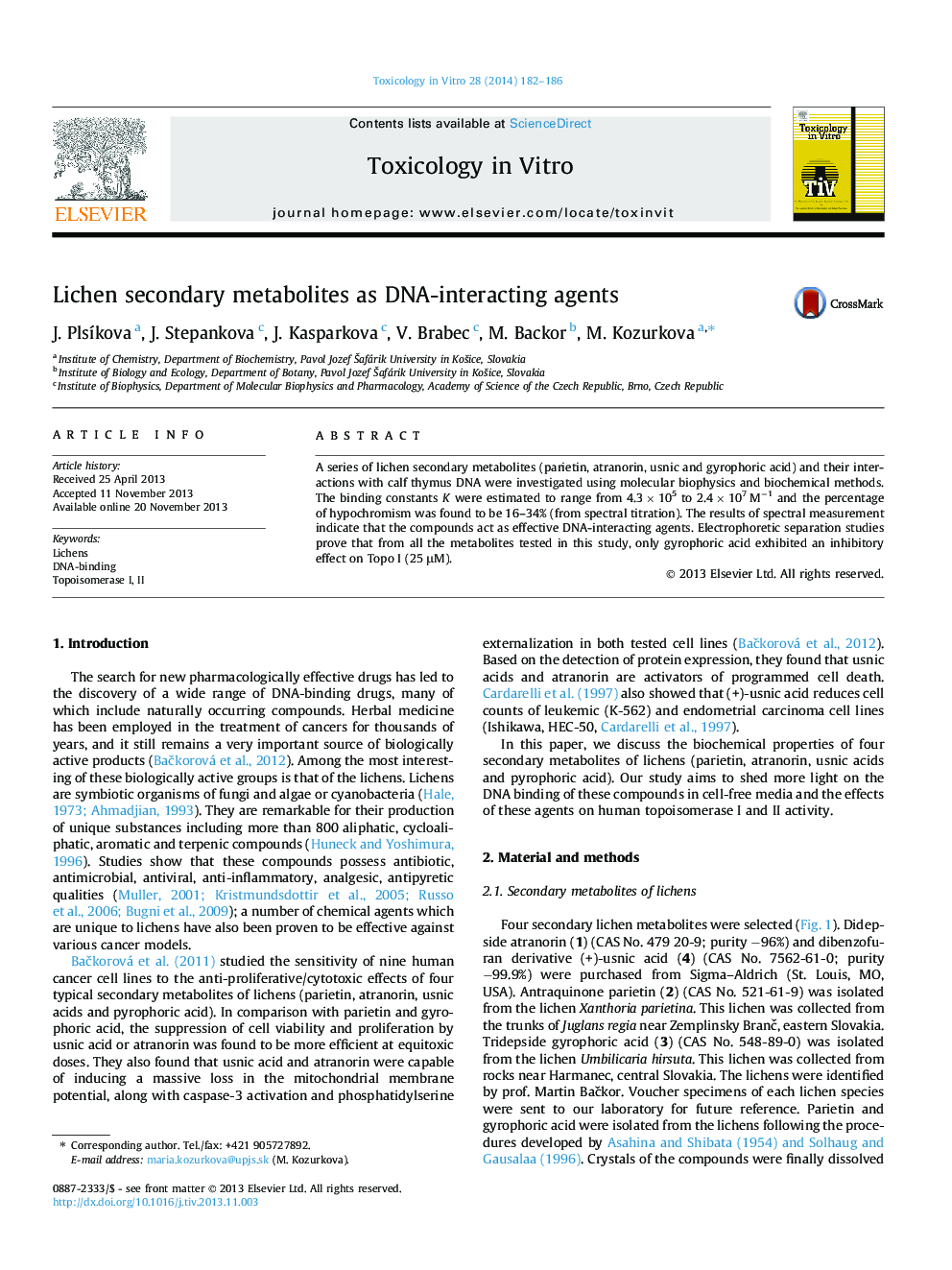 Lichen secondary metabolites as DNA-interacting agents