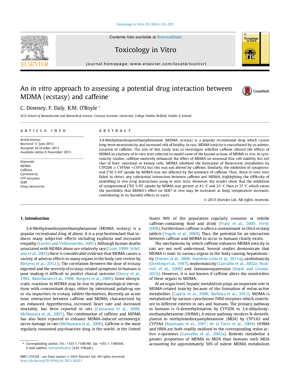 عکس صفحه اول مقاله: An in vitro approach to assessing a potential drug interaction between MDMA (ecstasy) and caffeine An in vitro approach to assessing a potential drug interaction between MDMA (ecstasy) and caffeine