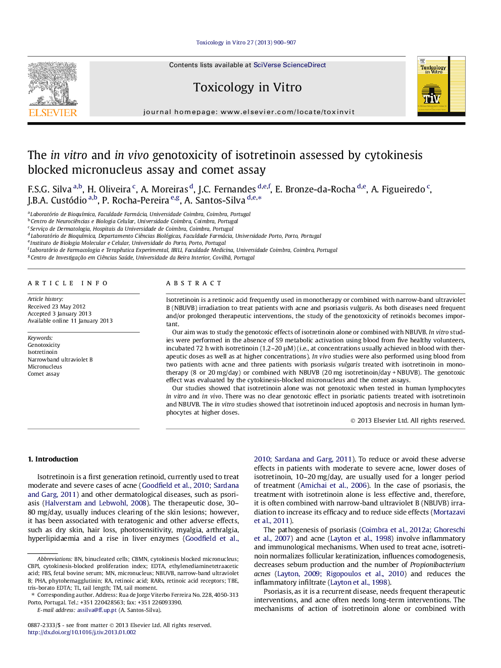 The in vitro and in vivo genotoxicity of isotretinoin assessed by cytokinesis blocked micronucleus assay and comet assay