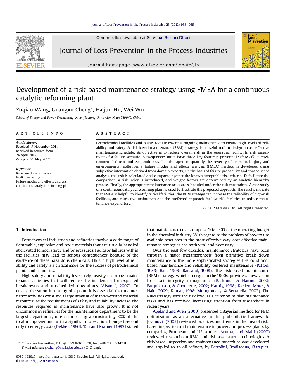 Development of a risk-based maintenance strategy using FMEA for a continuous catalytic reforming plant