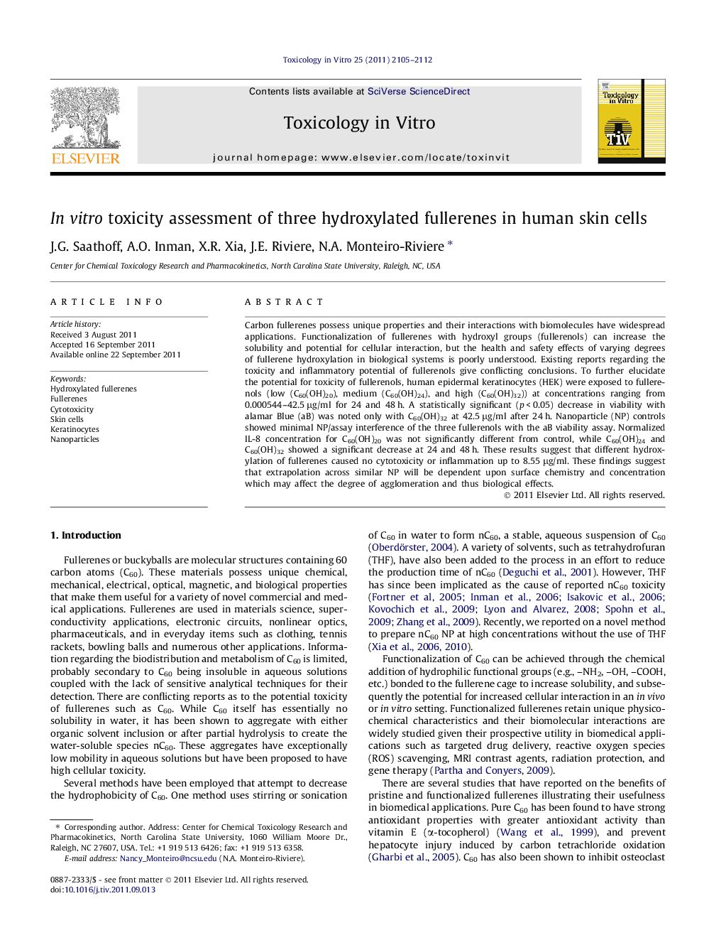 In vitro toxicity assessment of three hydroxylated fullerenes in human skin cells