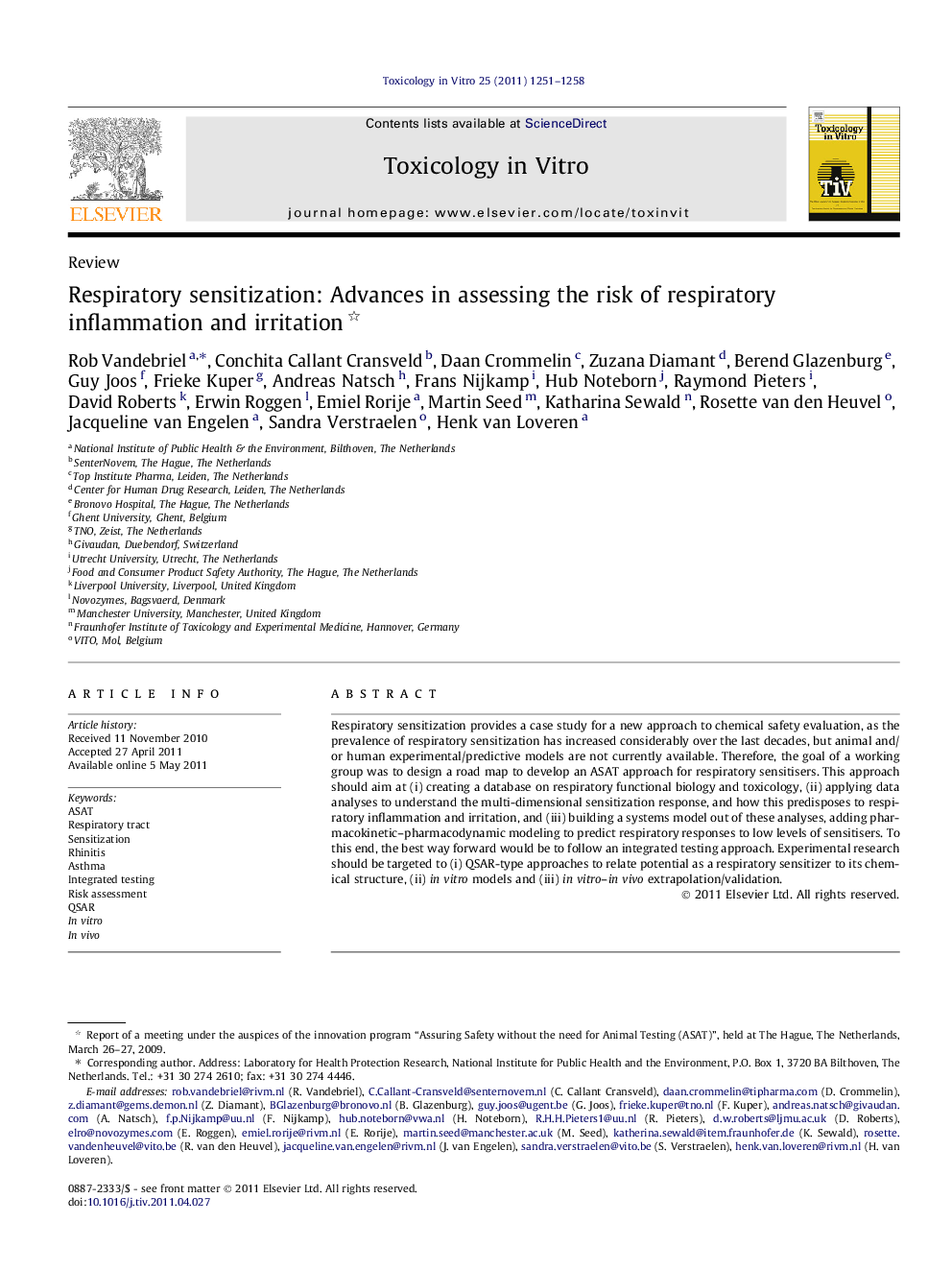 Respiratory sensitization: Advances in assessing the risk of respiratory inflammation and irritation