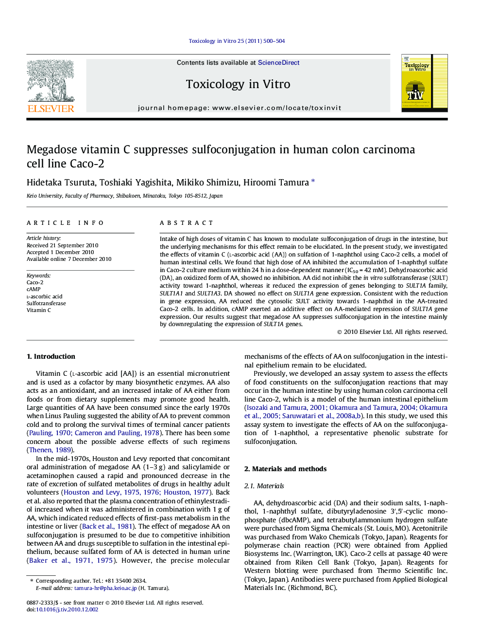 Megadose vitamin C suppresses sulfoconjugation in human colon carcinoma cell line Caco-2