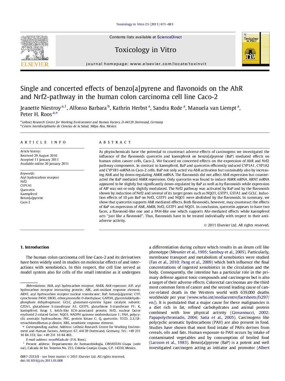 Single and concerted effects of benzo[a]pyrene and flavonoids on the AhR and Nrf2-pathway in the human colon carcinoma cell line Caco-2