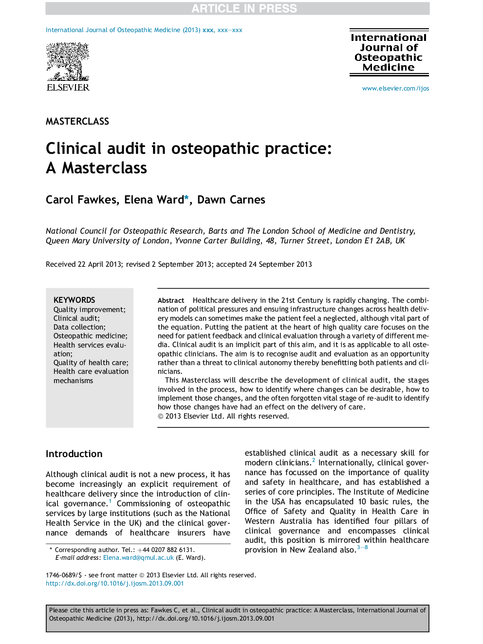 Clinical audit in osteopathic practice: AÂ Masterclass