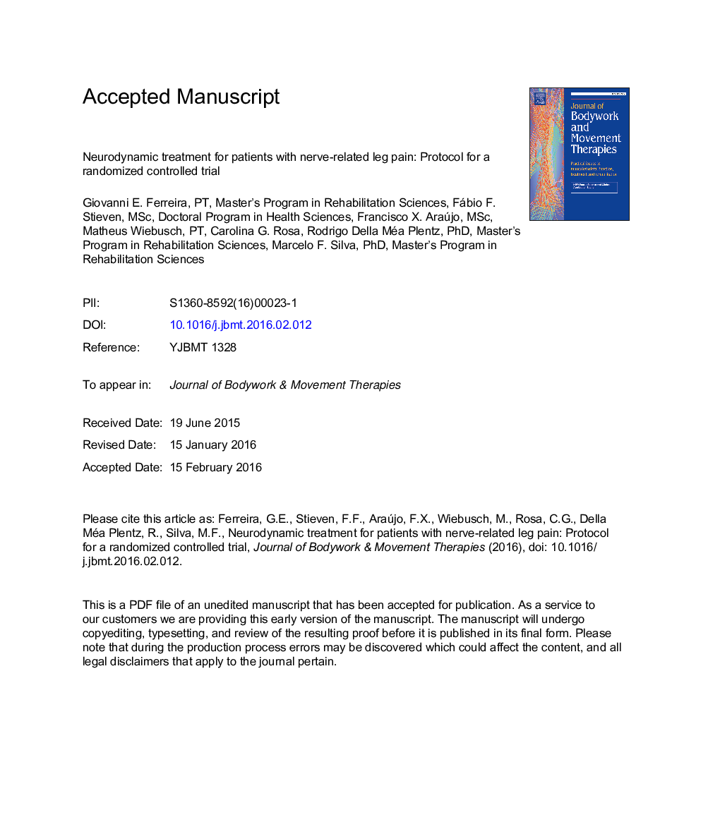 Neurodynamic treatment for patients with nerve-related leg pain: Protocol for a randomized controlled trial