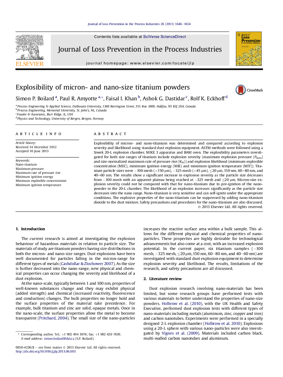 Explosibility of micron- and nano-size titanium powders