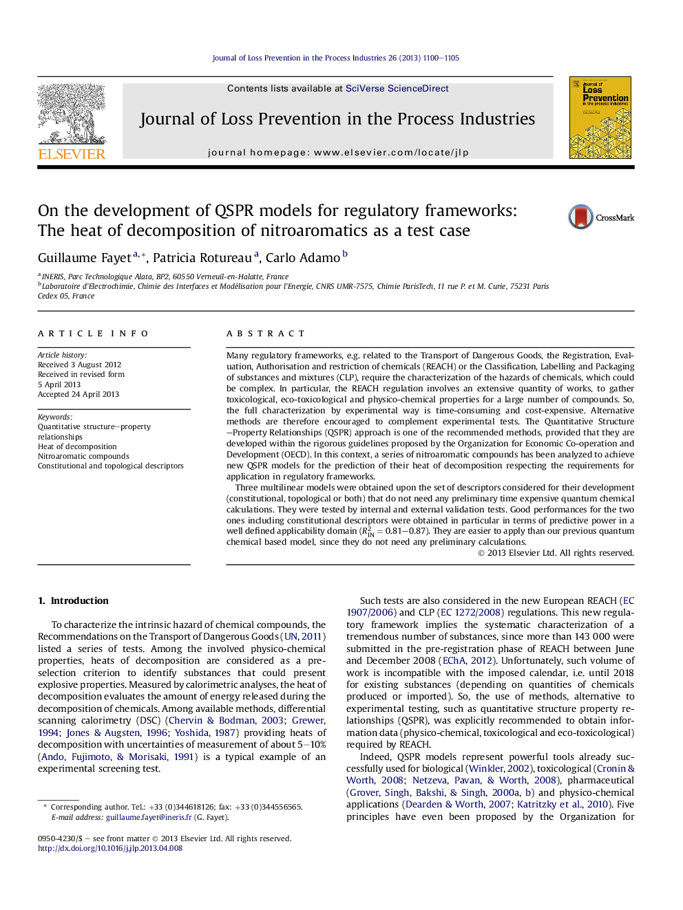 On the development of QSPR models for regulatory frameworks: The heat of decomposition of nitroaromatics as a test case