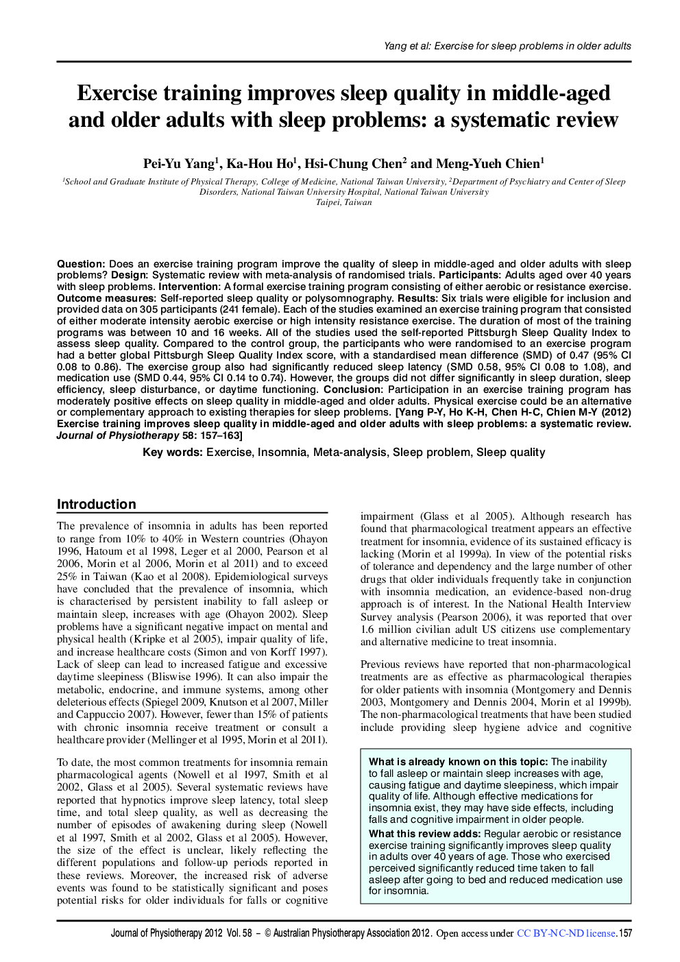 Exercise training improves sleep quality in middle-aged and older adults with sleep problems: a systematic review