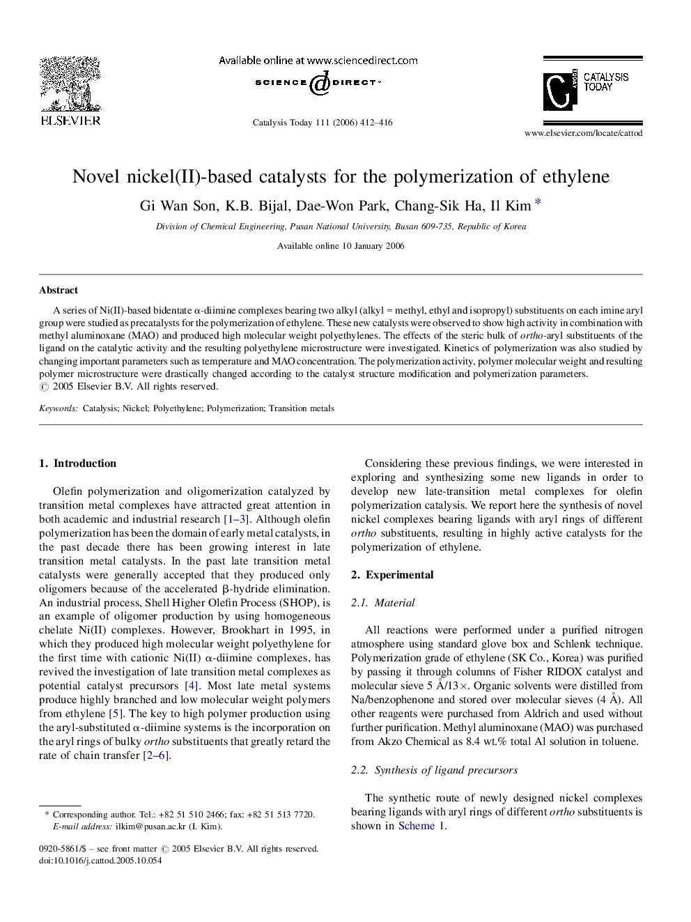 Novel nickel(II)-based catalysts for the polymerization of ethylene