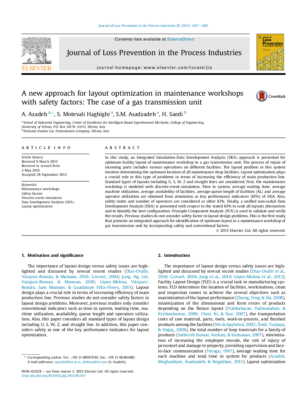 A new approach for layout optimization in maintenance workshops with safety factors: The case of a gas transmission unit