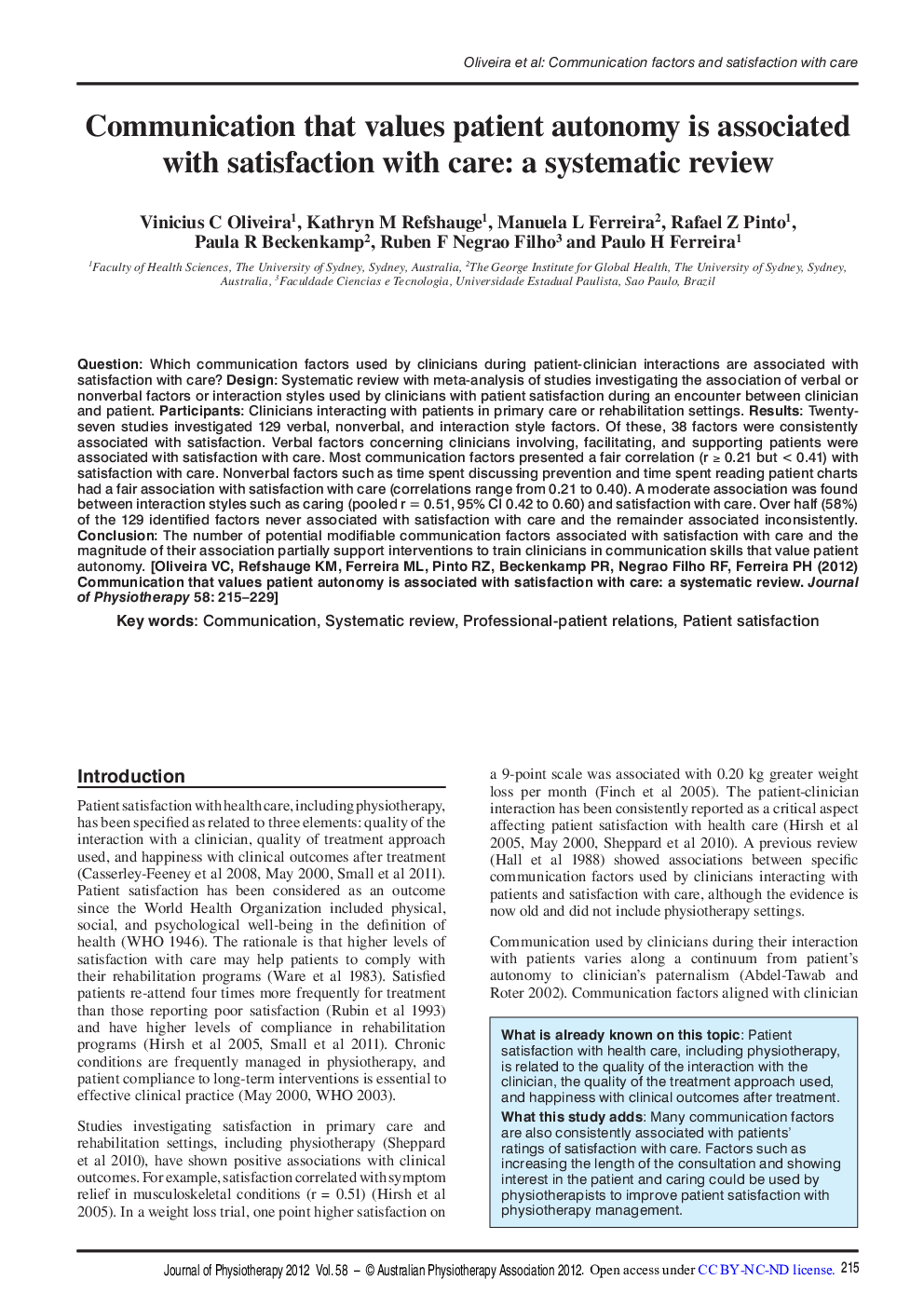 Communication that values patient autonomy is associated with satisfaction with care: a systematic review