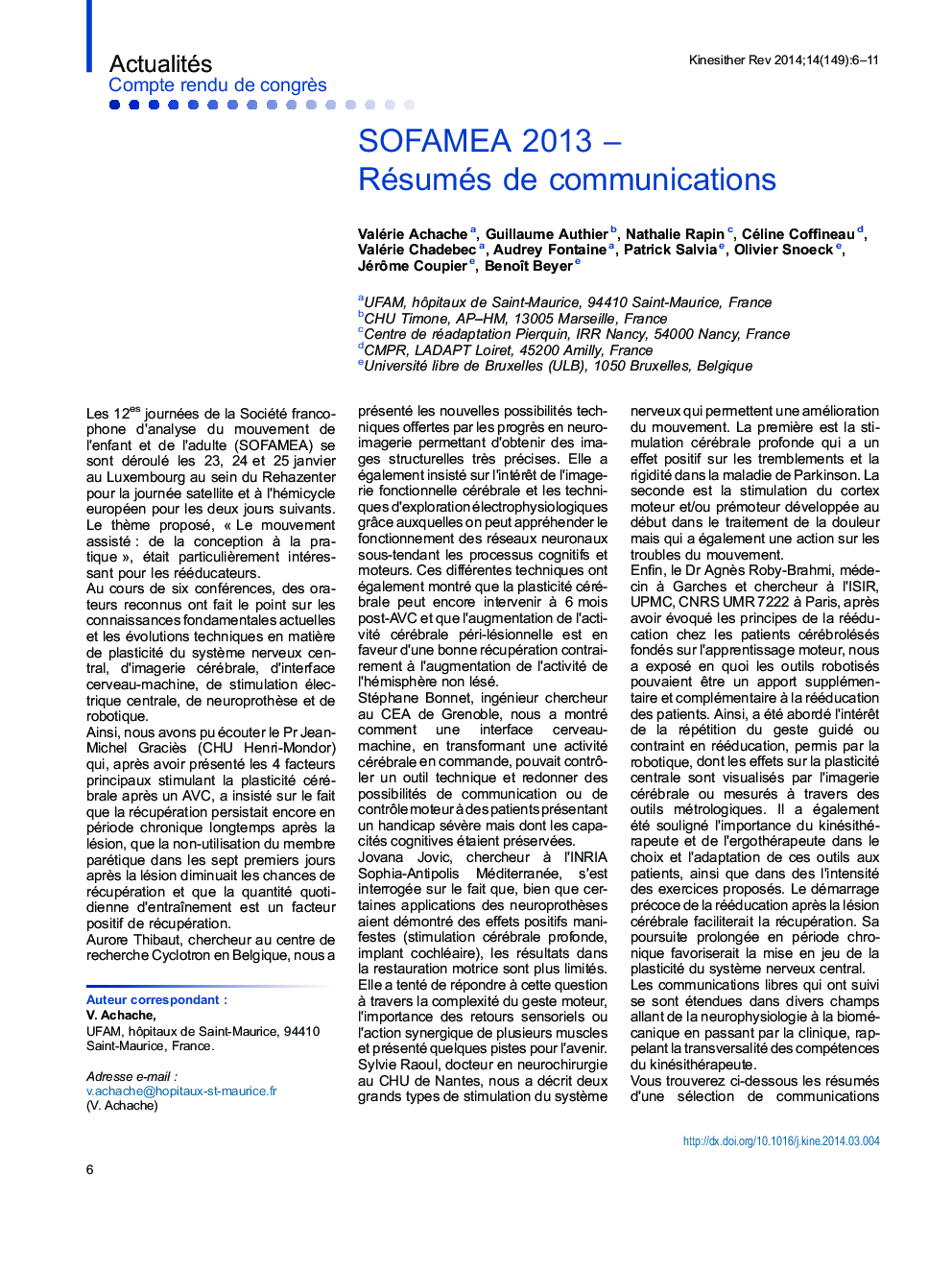 SOFAMEA 2013 - Résumés de communications