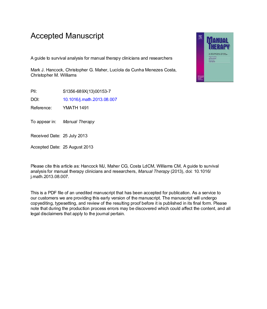 A guide to survival analysis for manual therapy clinicians and researchers