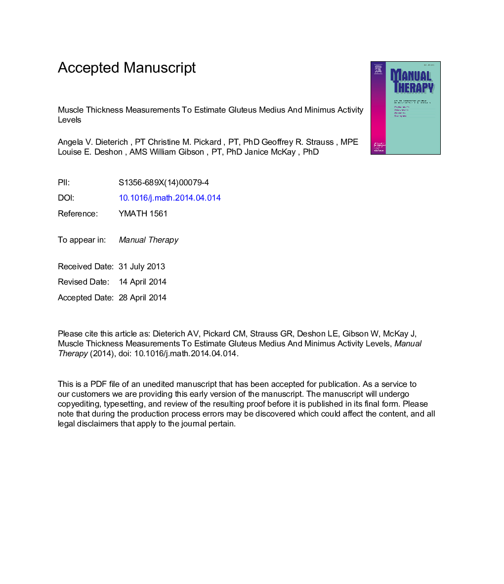 Muscle thickness measurements to estimate gluteus medius andÂ minimus activity levels