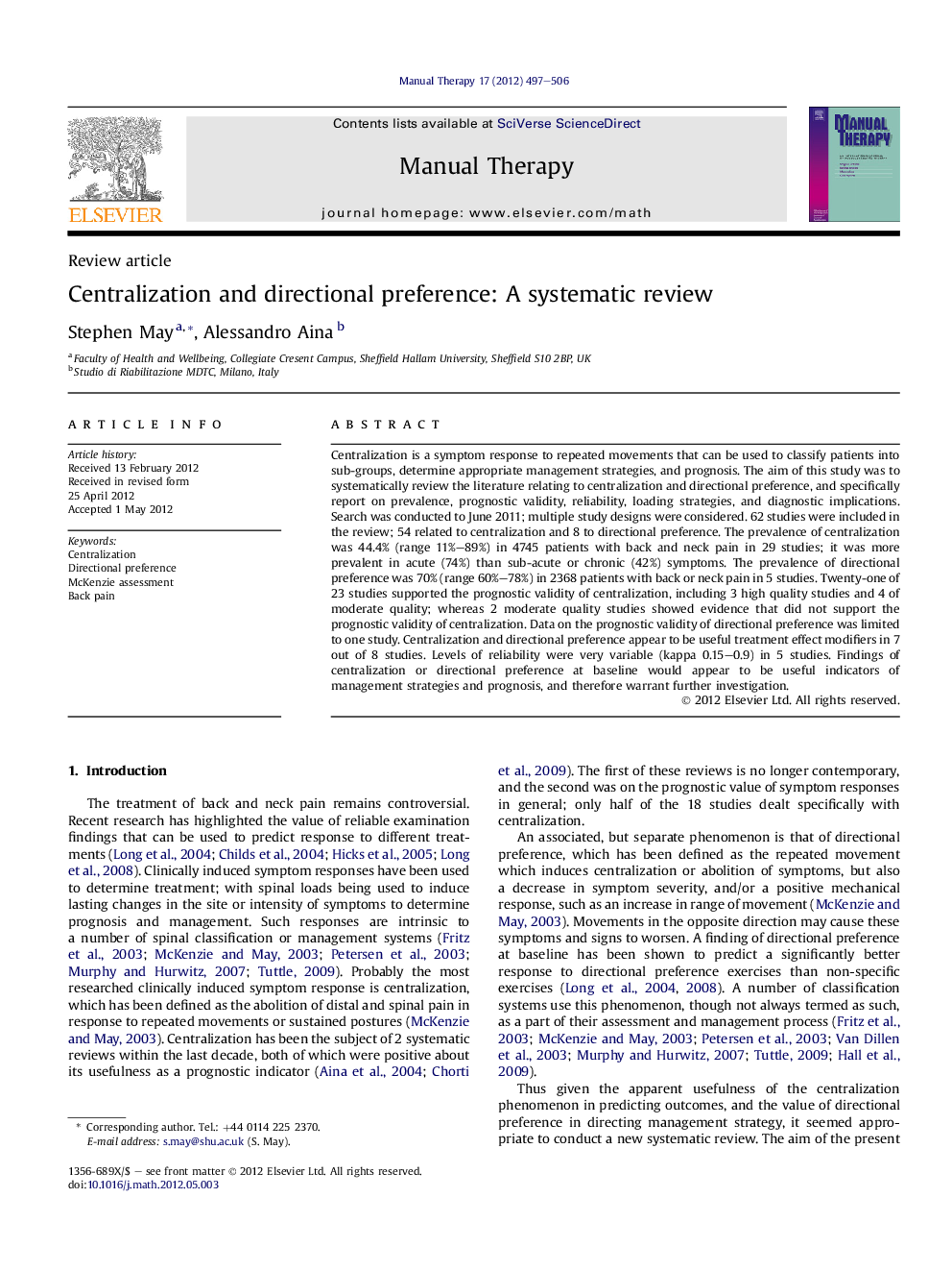 Centralization and directional preference: A systematic review