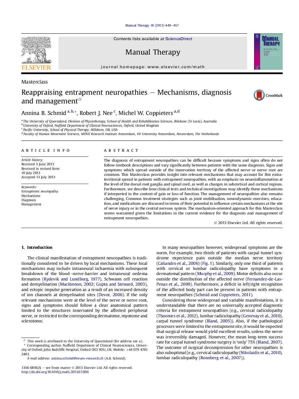 Reappraising entrapment neuropathies - Mechanisms, diagnosis and management