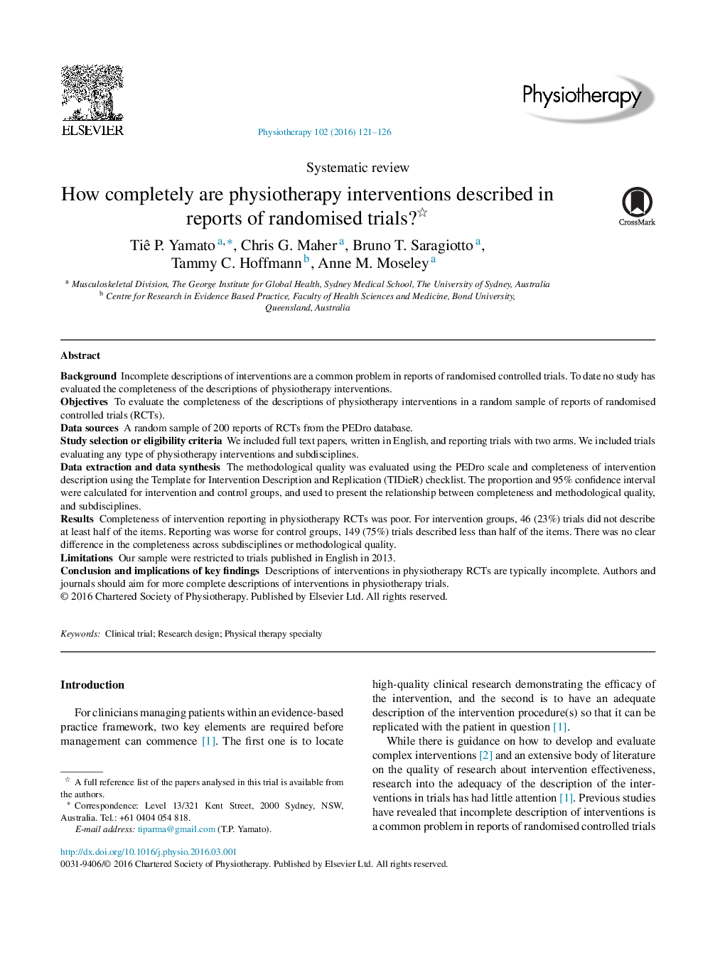 How completely are physiotherapy interventions described in reports of randomised trials? 