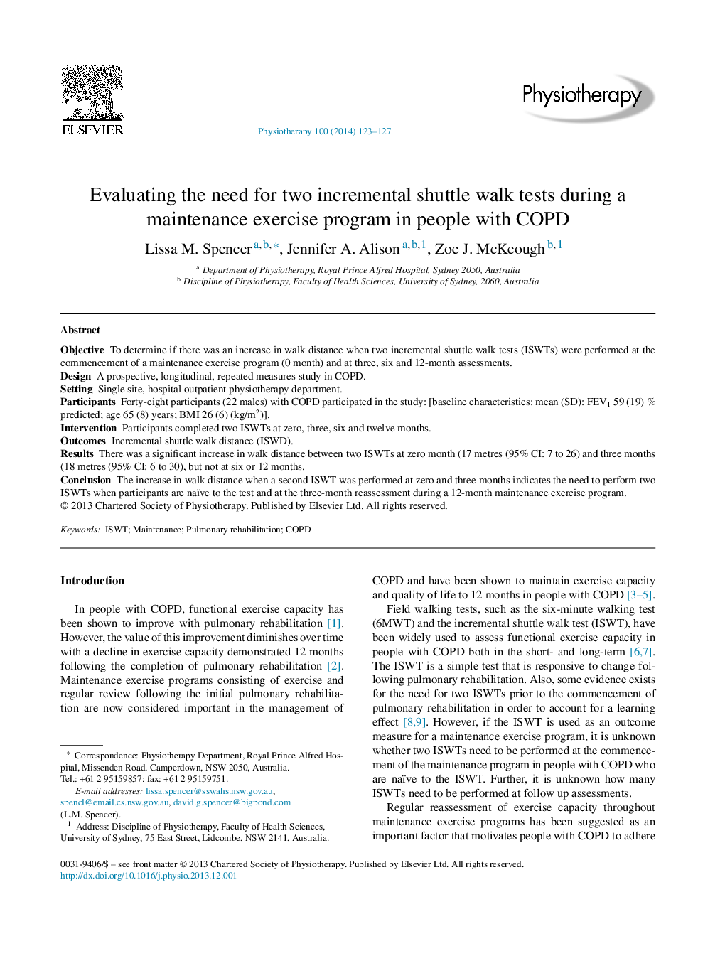 Evaluating the need for two incremental shuttle walk tests during a maintenance exercise program in people with COPD