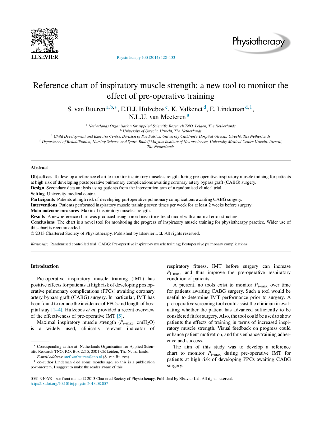 Reference chart of inspiratory muscle strength: a new tool to monitor the effect of pre-operative training