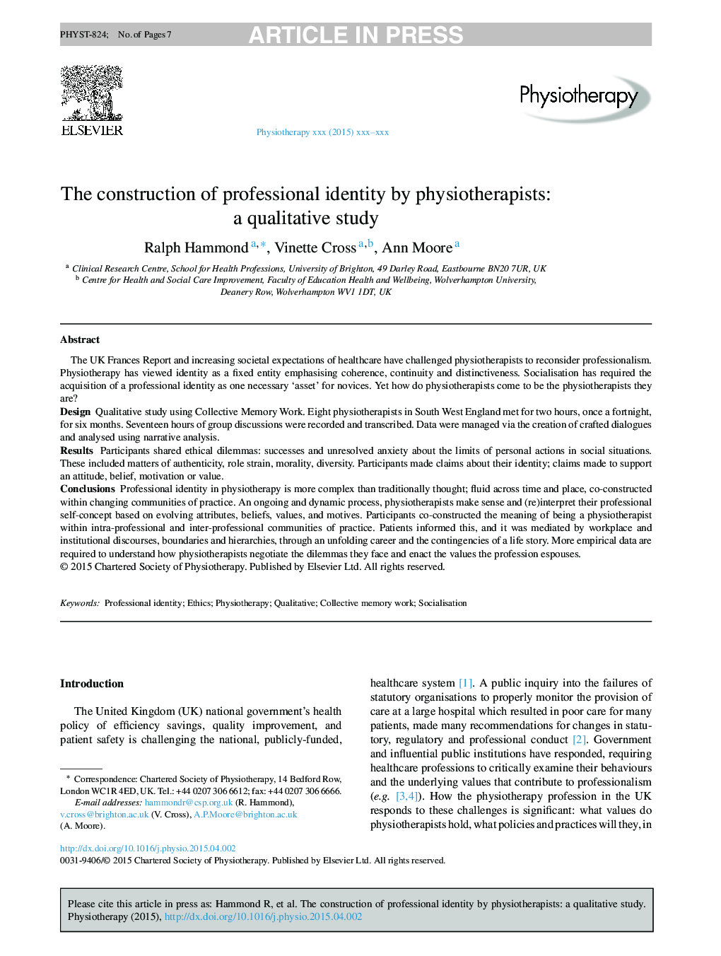 The construction of professional identity by physiotherapists: a qualitative study