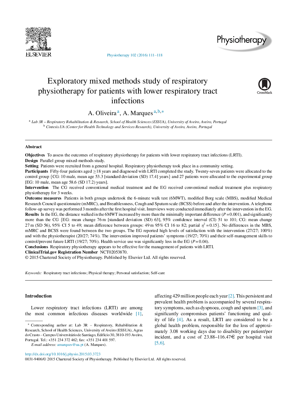 Exploratory mixed methods study of respiratory physiotherapy for patients with lower respiratory tract infections