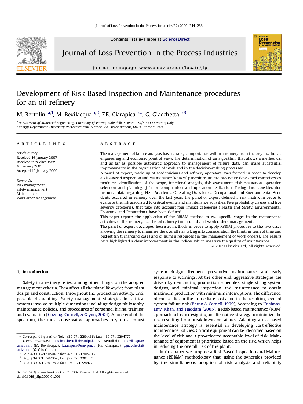 Development of Risk-Based Inspection and Maintenance procedures for an oil refinery