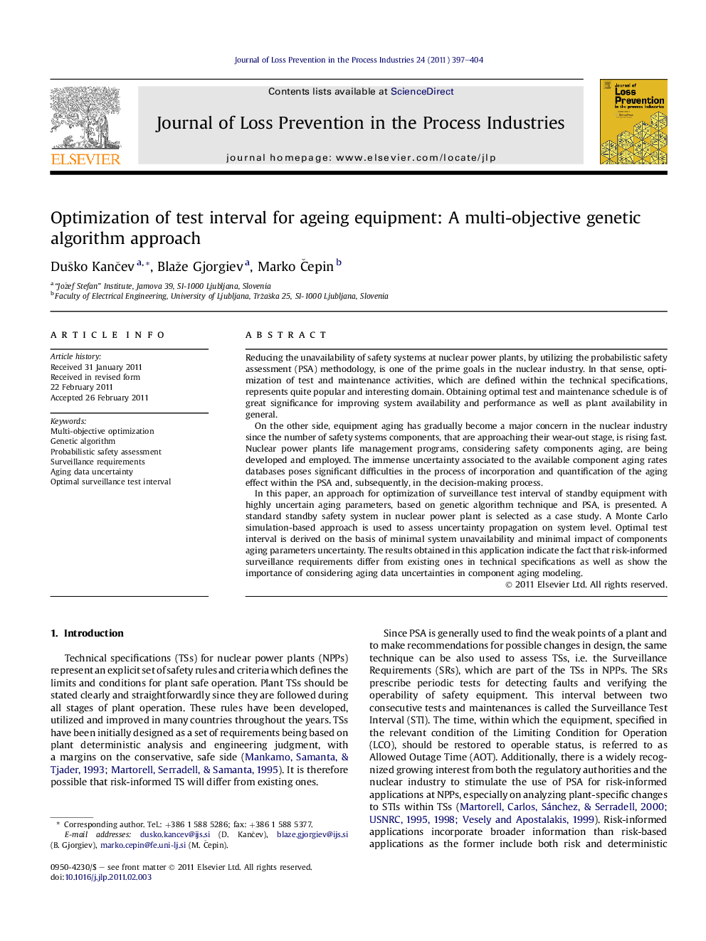 Optimization of test interval for ageing equipment: A multi-objective genetic algorithm approach