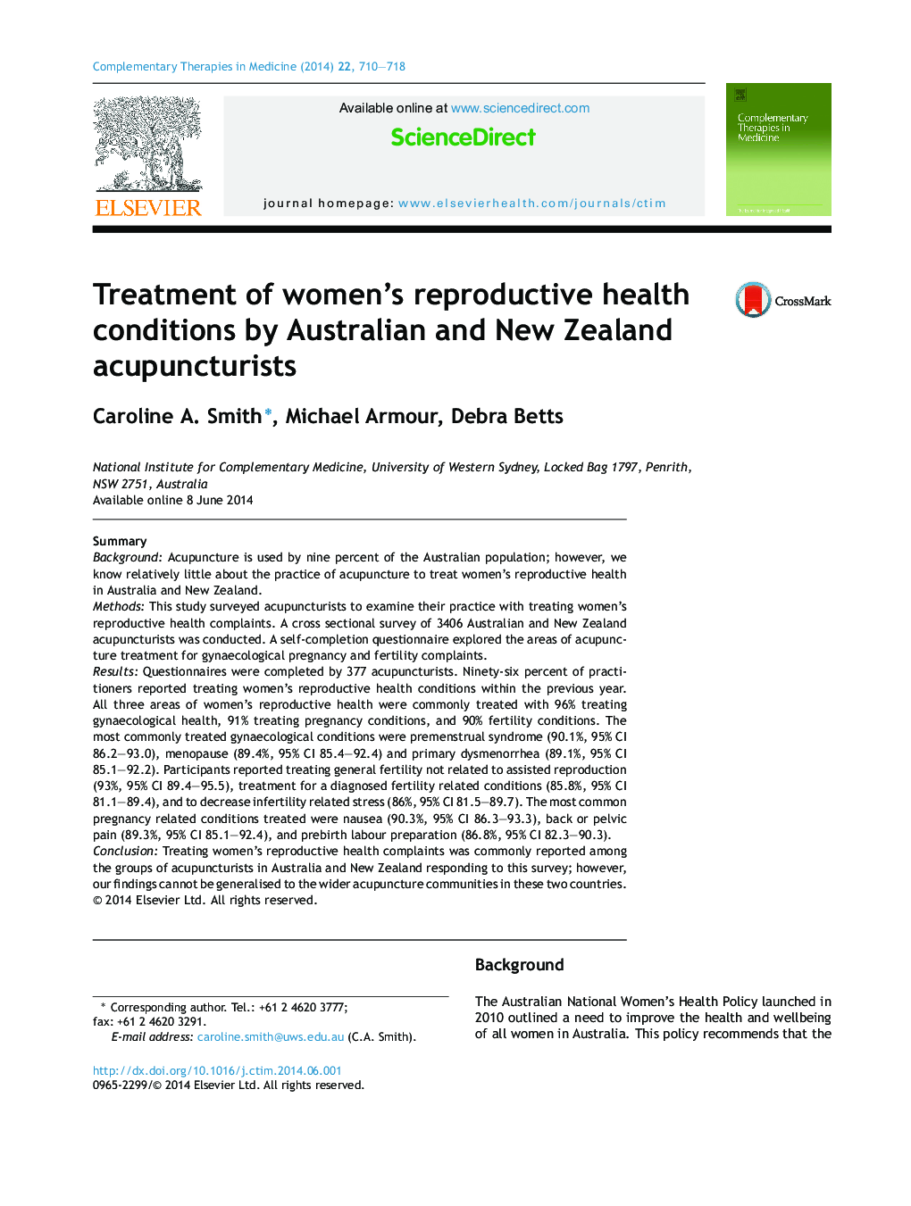 Treatment of women's reproductive health conditions by Australian and New Zealand acupuncturists