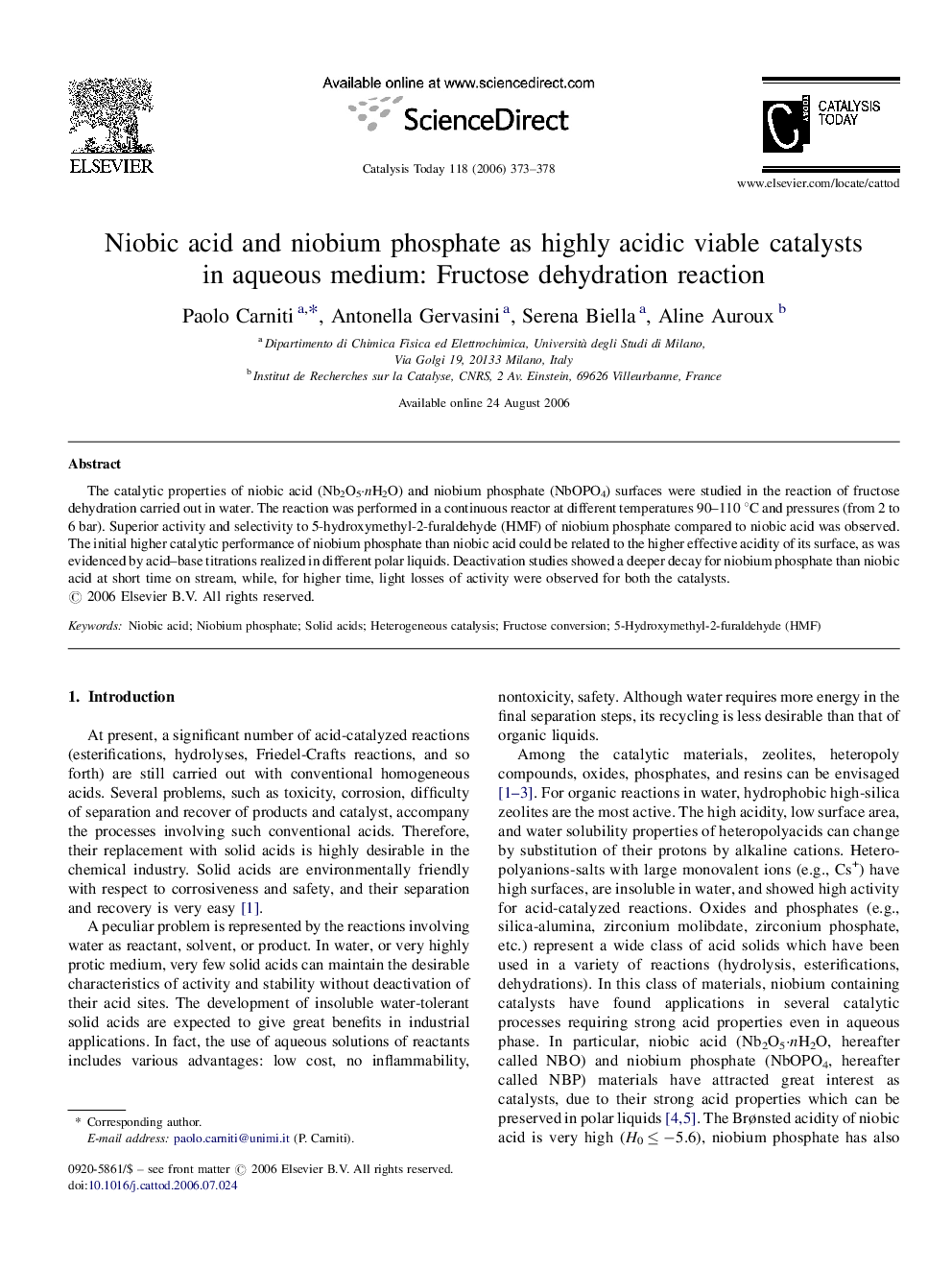 Niobic acid and niobium phosphate as highly acidic viable catalysts in aqueous medium: Fructose dehydration reaction