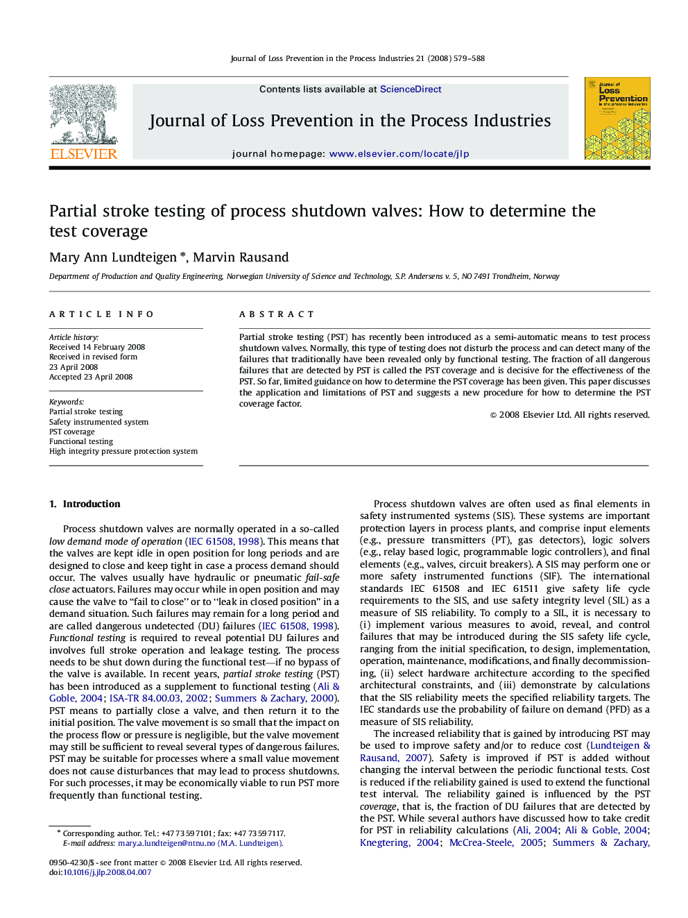 Partial stroke testing of process shutdown valves: How to determine the test coverage