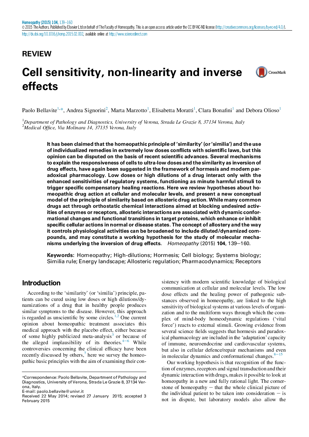 Cell sensitivity, non-linearity and inverse effects