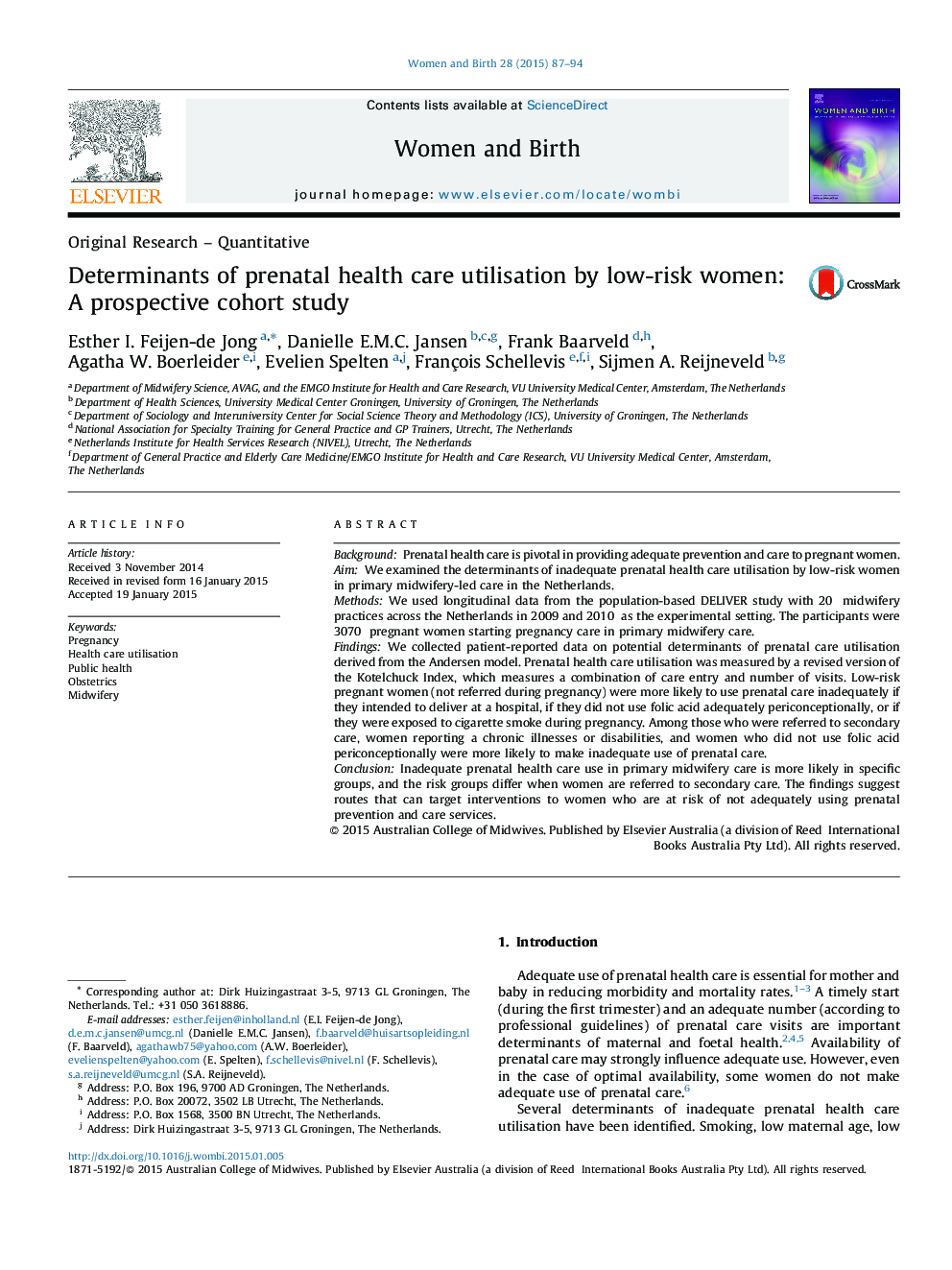Determinants of prenatal health care utilisation by low-risk women: A prospective cohort study