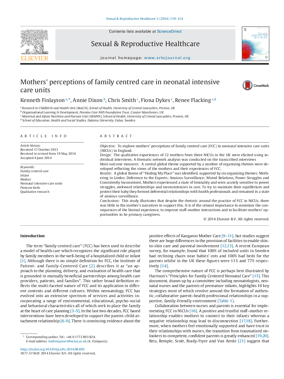 Mothers' perceptions of family centred care in neonatal intensive care units