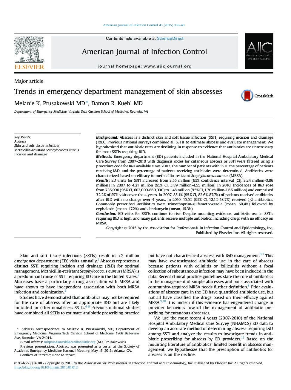 Trends in emergency department management of skin abscesses