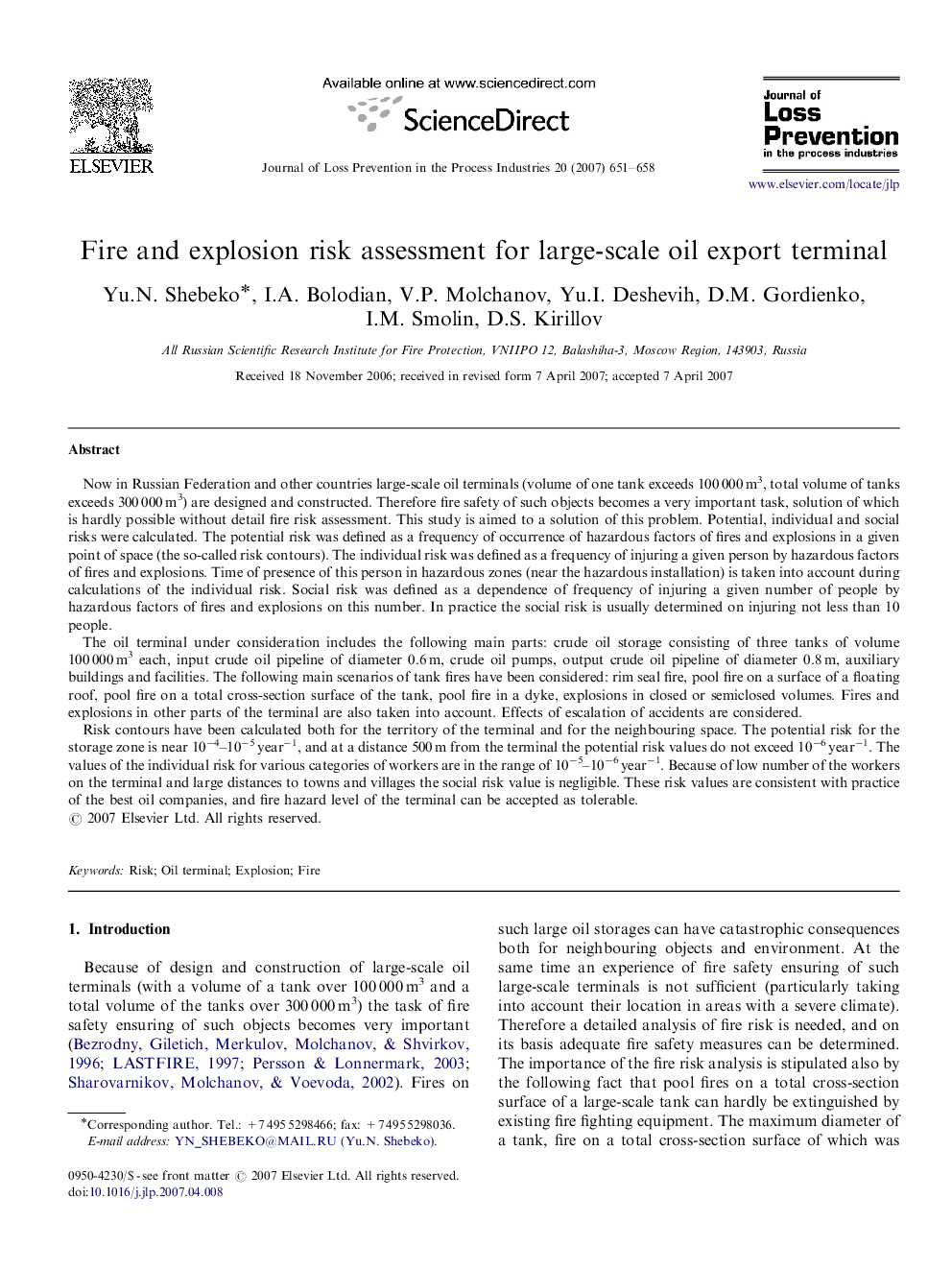 Fire and explosion risk assessment for large-scale oil export terminal