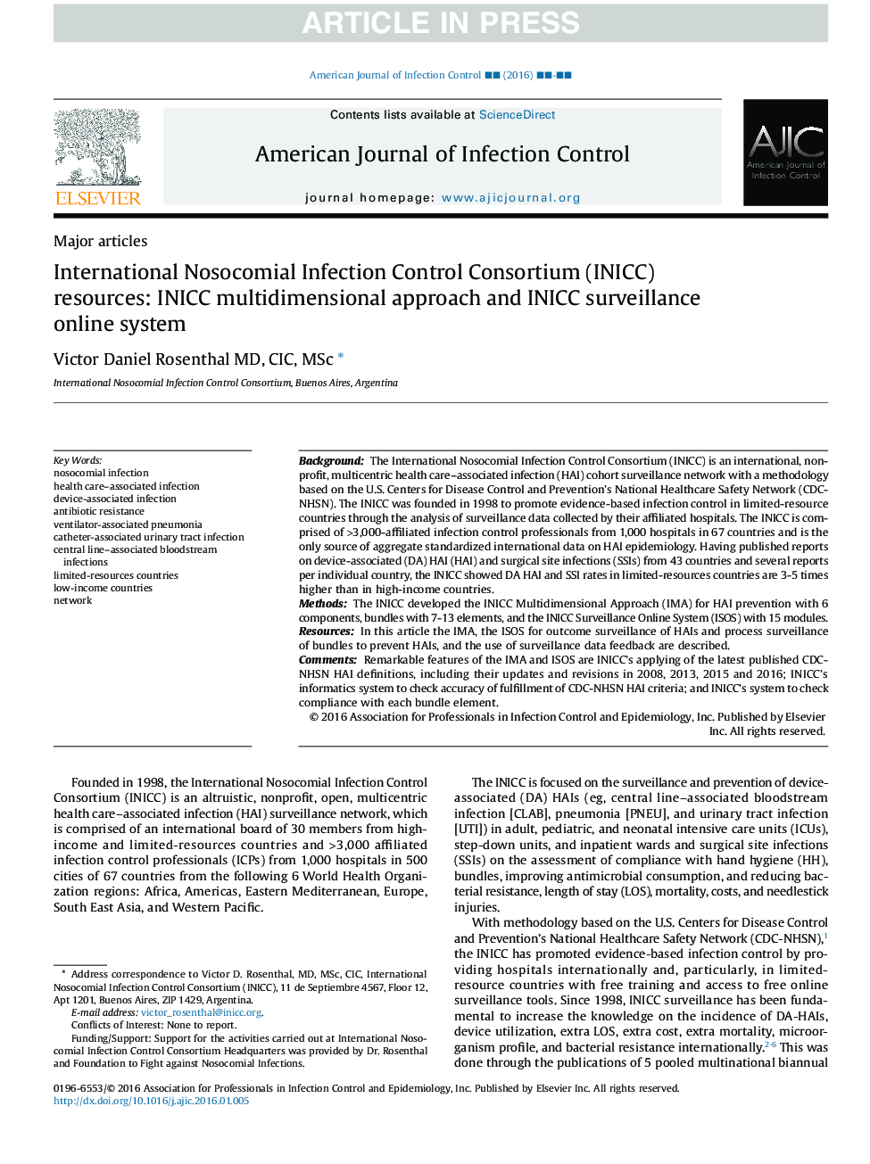 International Nosocomial Infection Control Consortium (INICC) resources: INICC multidimensional approach and INICC surveillance online system