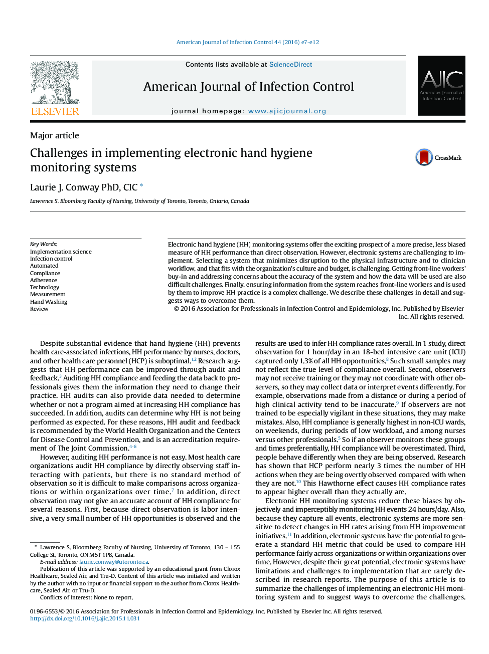 Major articleChallenges in implementing electronic hand hygiene monitoring systems