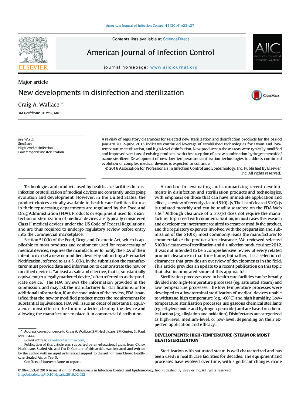 Major articleNew developments in disinfection and sterilization