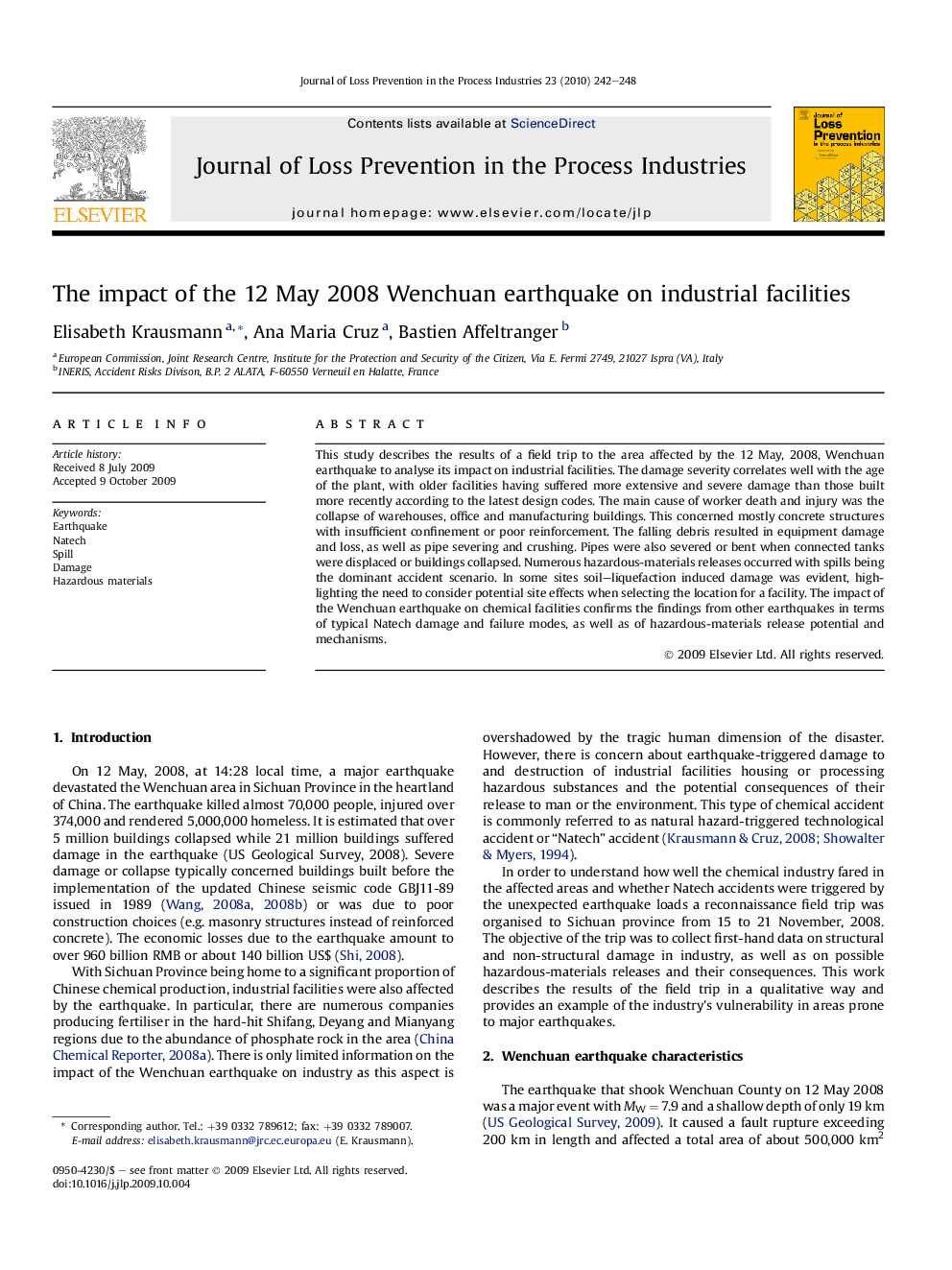 The impact of the 12 May 2008 Wenchuan earthquake on industrial facilities