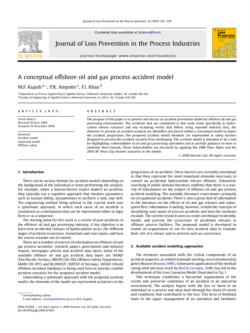 A conceptual offshore oil and gas process accident model