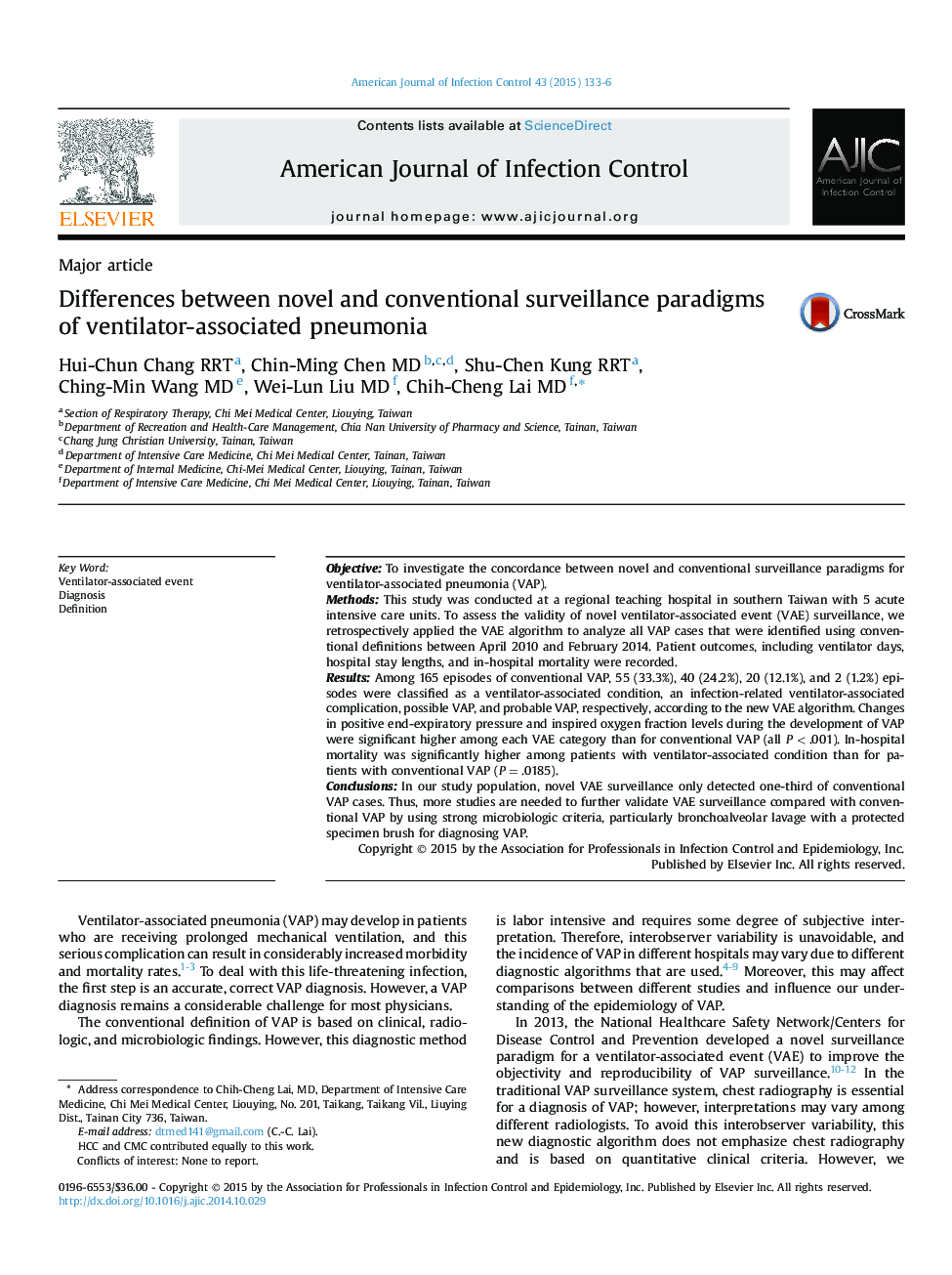 Differences between novel and conventional surveillance paradigms of ventilator-associated pneumonia