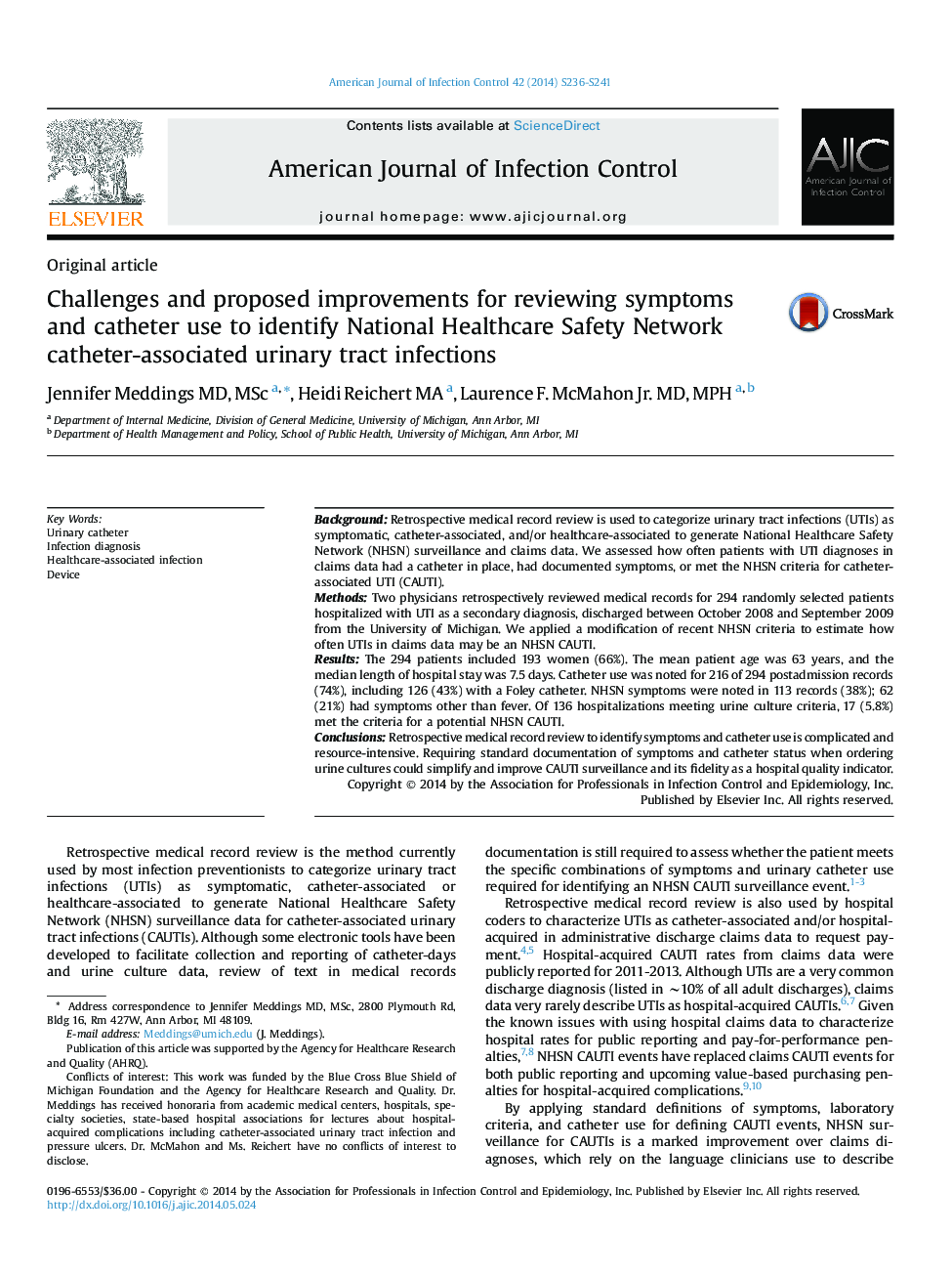 Challenges and proposed improvements for reviewing symptoms and catheter use to identify National Healthcare Safety Network catheter-associated urinary tract infections