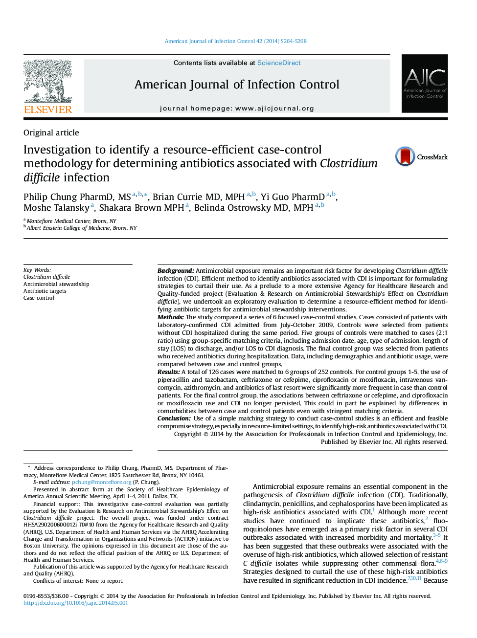 Investigation to identify a resource-efficient case-control methodology for determining antibiotics associated with Clostridium difficile infection