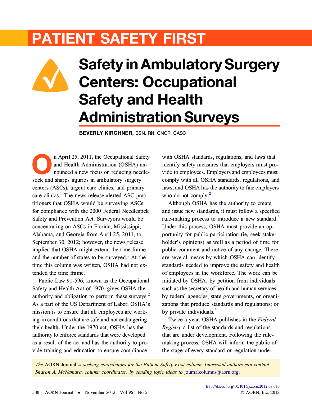 عکس صفحه اول مقاله: Safety in Ambulatory Surgery Centers: Occupational Safety and Health Administration Surveys Safety in Ambulatory Surgery Centers: Occupational Safety and Health Administration Surveys